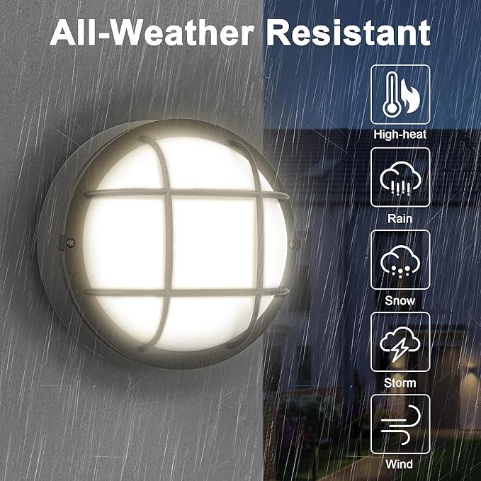 8 Inch Black Round Bulkhead LED Light Set of 2Nautical Outdoor Lights Black Round LED Sauna Light 3000K1500LM15W Outdoor 8 Nautical Bulkhead Wall Lights