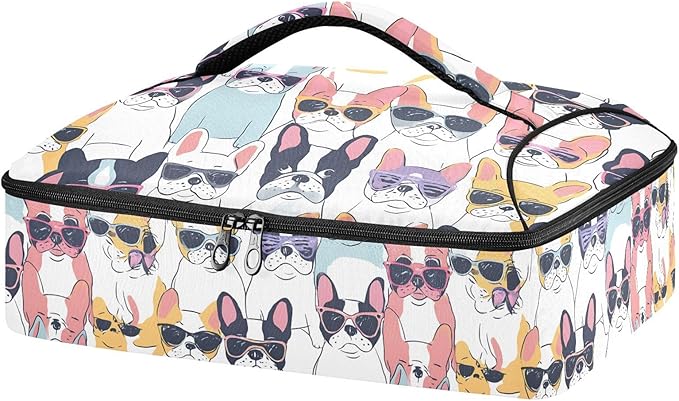 Casserole Carrier Cute Bulldog PatternInsulated Casserole Carrier for Hot or Cold Food Thermal Lunch Tote for Potluck Parties Picnic Beach Fits 9 x 13 Inches Baking Dish