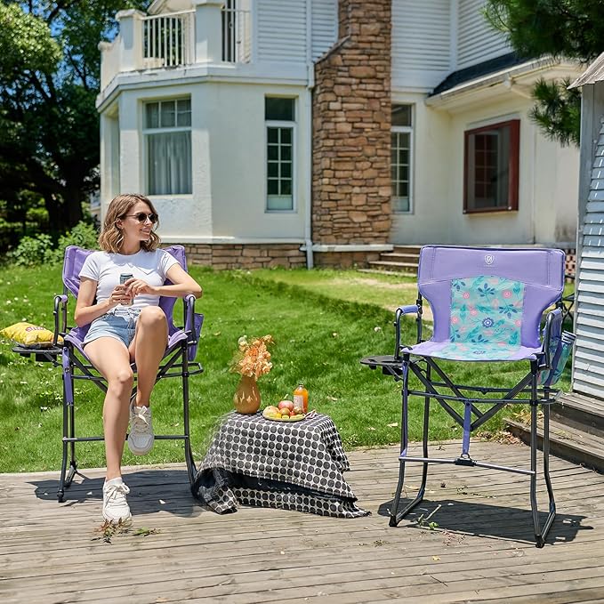 EVER ADVANCED Portable 30.7 Seat Height Tall Folding Camping Chair Directors Chair High Foldable Bar Stool with Side Table for Makeup Artist Sports Event Craft Show Supports 350LBS