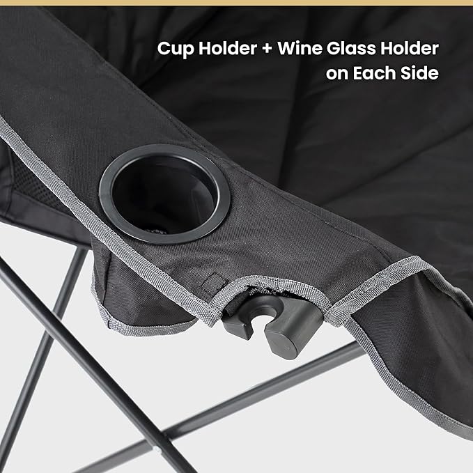 ARROWHEAD OUTDOOR 2-Pack Portable Folding Double Duo Camping Chair Loveseat w/ 2 Cup &amp Wine Glass Holder Carrying Bag Supports up to 500lbs