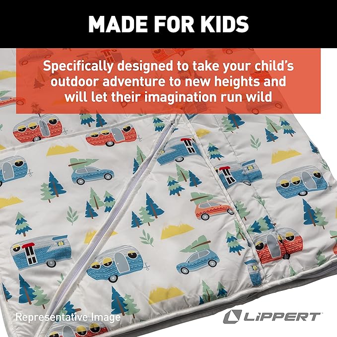 Thomas Payne Children’s Road Trip Sleeping Bag for Camping and Sleepovers with Durable Material Zippered Closure Built-In Carrying Tote Machine Washable Dryer Safe - 2022107837