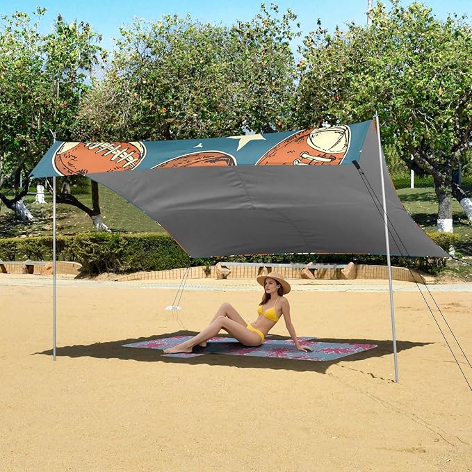 Rugby Tile Stars White Pattern Camping Sun Shelter Beach Tent Portable Beach Sun Shade Outdoor Canopy for Camping Trips Fishing Picnic