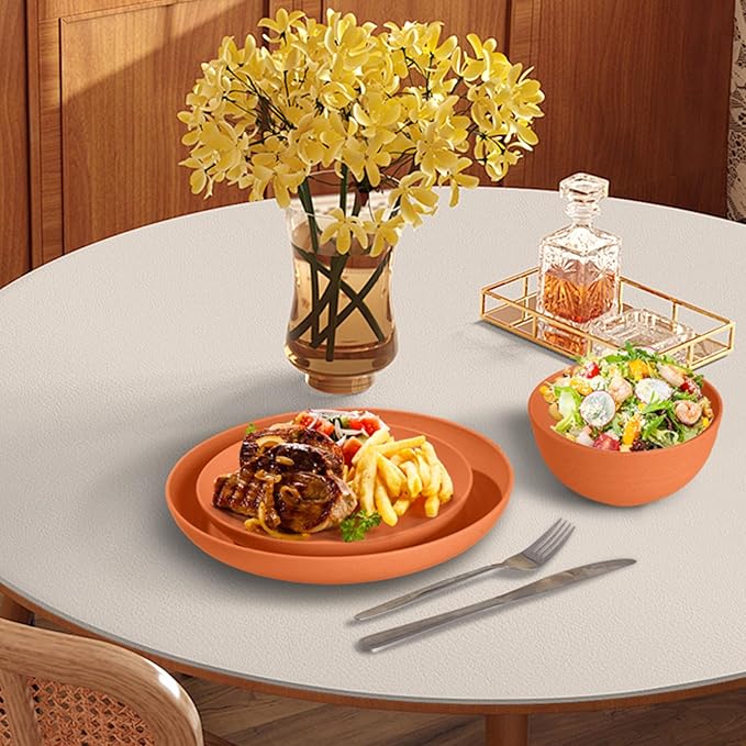 Orange Plastic Dishes Set for 8 includes Dinner PlatesPasta BowlsSoup Bowls and Drinking CupsUnbreakable Orange Plastic Plates Set Microwave Dishwasher Safe For Thanksgiving Dinnerware Sets32PCS
