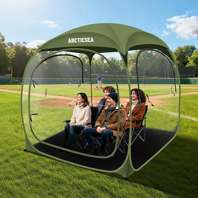 ARCTICSEA Thickened PVC Sports Tent - All-Weather Shelter Pod for 2-6 Person Pop-Up Shelter Instant Setup Removable Top &amp Sealed Floor for Outdoor Events Soccer Rugby