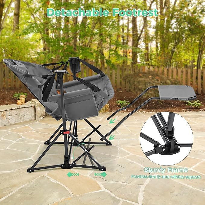 Ainfox Hammock Chair with Footrest Oversized Swinging Portable Folding Camping Chairs for Adults Outside Swinging Camp with Cup Holder Pillow for Outdoor Patio Lawn Grey