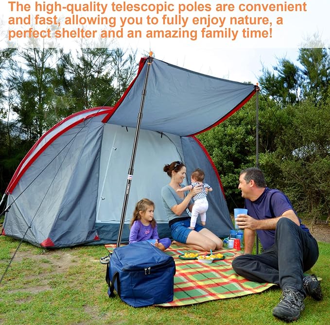 CAMULAND Tent Poles Heavy Duty Tarp Poles Canopy Poles Aluminum Tent Poles with Non-Slip Cone Bottom Adjustable Telescoping Tarp Poles