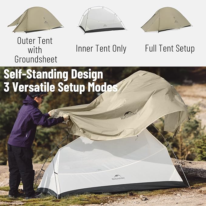 Naturehike Cloud up Pro Camping Tent 1/2/3 Person Ultralight Tents 3 Season Backpacking Tent Waterproof for One Man Self-Standing Easy Setup for Cycling Outdoor Camp