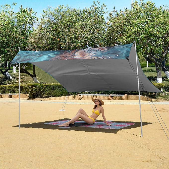 ALAZA Cute Duck Underwater Fun Beach Tent Sun Shelter UPF50+ Protection Beach Shade Canopy w/ 4 Sandbags for Outdoor Camping Fishing Backyard Fun Picnic 10x9 ft