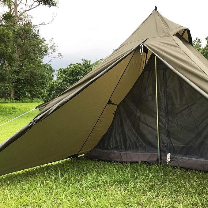 Camping Teepee Tent - Ultralight Backpacking Tent for 1 Person Waterproof With Mosquito Net Included Solo Green