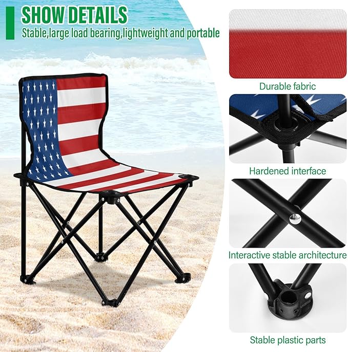 DOMIKING American USA Flag Kids' Portable Camping Chairs for Outdoor Fishing Chair with Carry Bag Folding Chair for Hiking Camping Travel