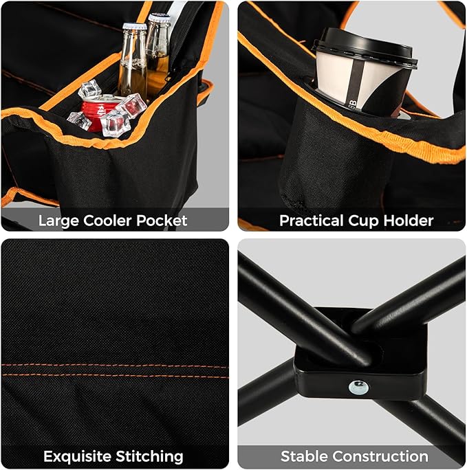 KOTEK Reclining Camping Chair Portable Camp Chair with Removable Footrest Adjustable Backrest Cup Holder Cooler Bag &amp Carry Bag Folding Lawn Chair for Adults Outdoor Activities (1)