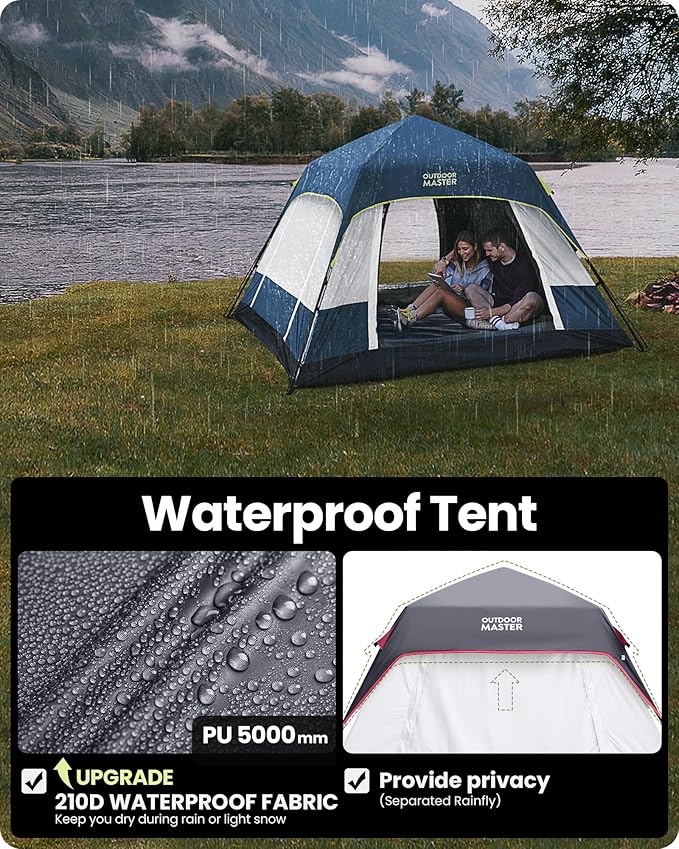 OutdoorMaster Updated Camping Tents 4/6 Person Camping Tent with Blackout Shelter Technology Easy Setup in 60 Seconds Weatherproof Pop Up Tent with Top Rainfly Instant Cabin Tent