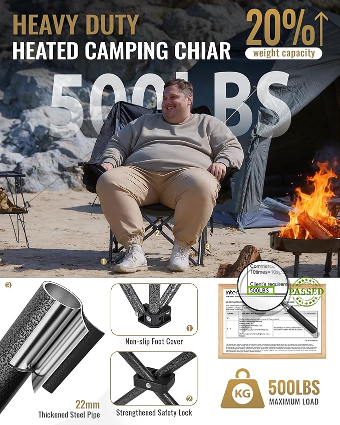 KingCamp Oversized XL Camping Chair Heavy Duty 500lbs Folding Couch for Adults Padded Large Comfortable Sofa Seat with Cooler Bag Cup Holder for Outdoor Sports Fishing Patio Lawn