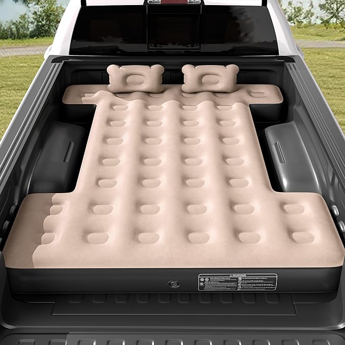 GOOBED Inflatable Truck Bed Air Mattress for 5.5-5.8 ft Short Beds Portable Car Camping Mattress with Pump Pillows &amp Carry Bag for Travel Outdoor &amp Road Trips Black &amp Brown