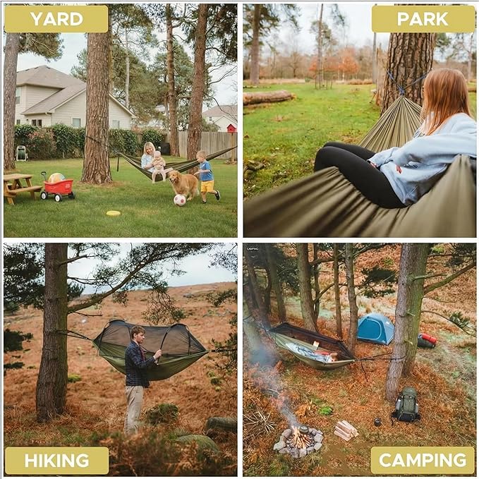 Sunyear Camping Hammock Tent - Portable Hammocks with Mosquito Net (Single/Double 500lbs Capacity) - Spacious &amp Anti-Rollover Design with 2 Tree Straps for Hiking Backpacking Indoor/Outdoor Use