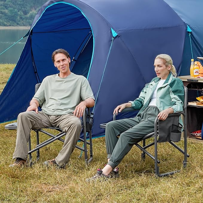 TIMBER RIDGE Lightweight Oversized Camping Chair Aluminum Directors Chair with Side Table for Outdoor Camping Lawn Picnic and Fishing Supports 400lbs Gray 2PCS