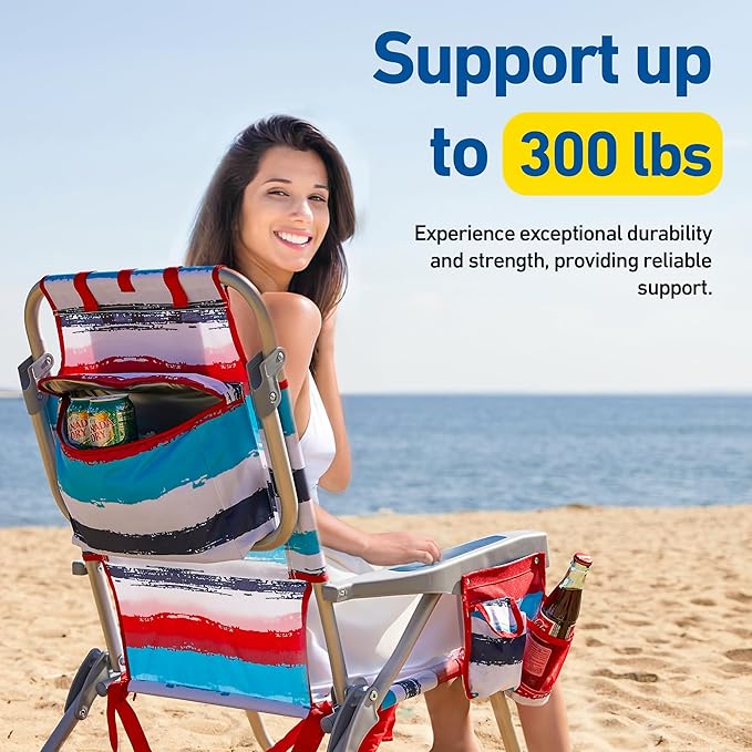 Banana Boat Folding Beach Chair Lightweight Backpack Chairs for Adults 5-Position with Lay Flat Outdoor Heavy Duty Beach Chair Red (1 PK)