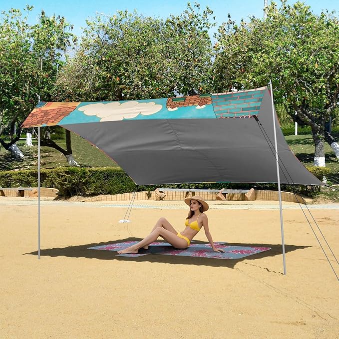 Camping Sun Shelters Colorful Small Town Street Beach Canopy 126 * 110.2in
