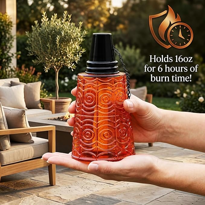 Seraphic Citronella Table Top Torches for Outdoor Patio 16oz Decorative Glass Torch Citronella Candles for Outside Deck Garden Parties Set of 3 Amber