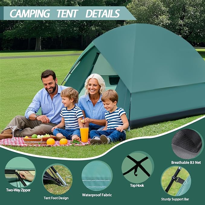 Camping Tent for 2/4/6 Person Dome Camping Tent with Removable Rainfly Waterproof &amp Windproof Tent Double Layer Family Tents Easy Setup Tent for Hiking Backpacking Picnic
