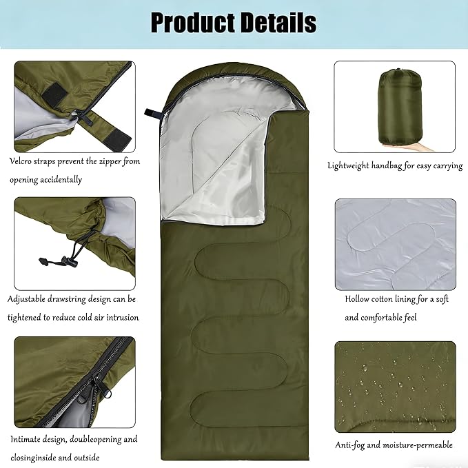 SNZ All-Season Lightweight Sleeping Bag - Mummy Camping Sleeping Bag for Adults &amp Kids Camping Essentials Warm &amp Cold Weather for Hiking Backpacking