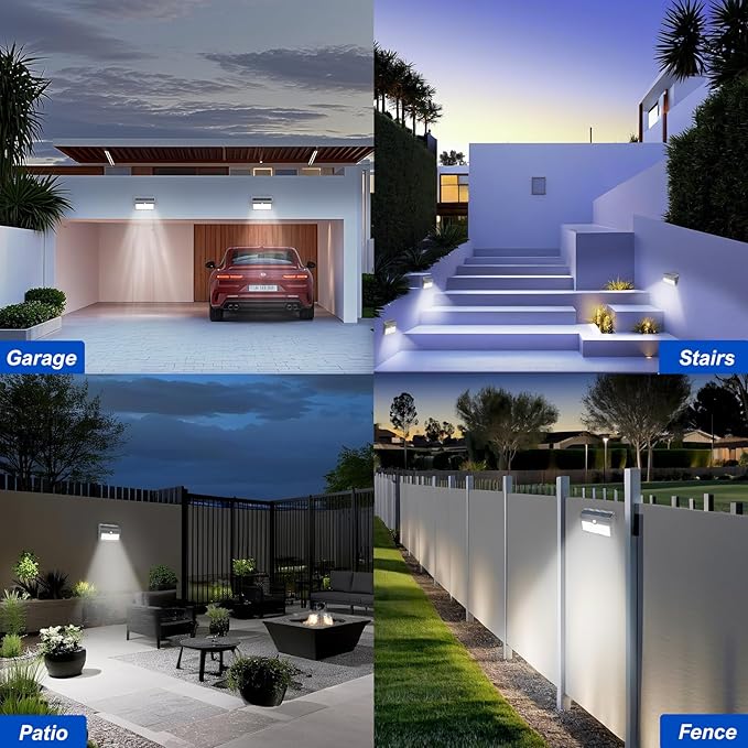 6 Pack Solar Motion Lights Outdoor Waterproof 270° Wide Angle3 Modes Solar Wall Lights Anti Glare Solar Powered Flood Lights for Fence Garage Garden Patio Yard
