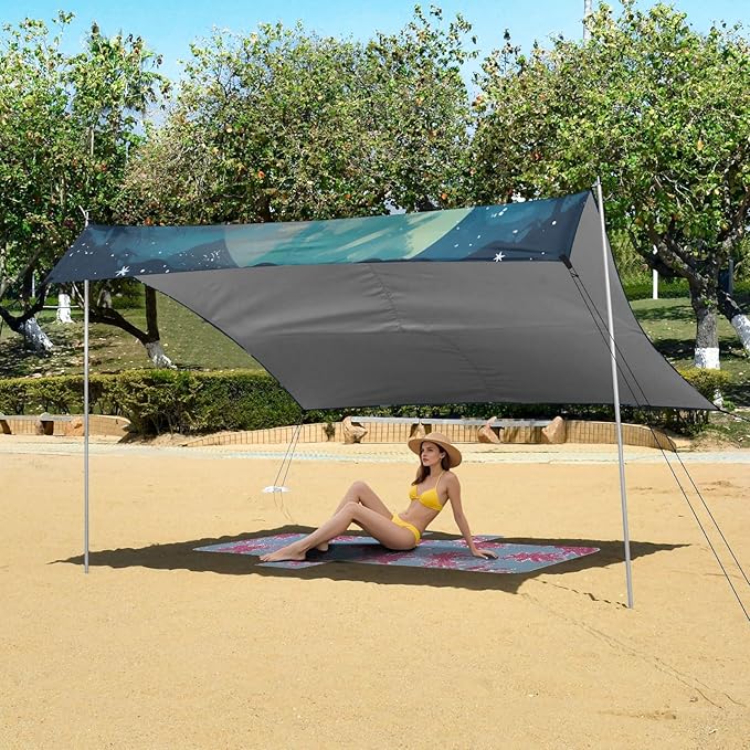 Camping Sun Shelters Deer Couple in Forest Pattern Beach Canopy 126 * 110.2in