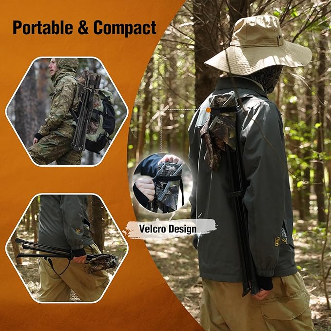 REDCAMP 2 Pack Tripod Hunting Chairs for Blinds Folding Lightweight Portable Fishing Chair for Adults Hunting Stools with Backrest Golf Chairs for Spectators Camo
