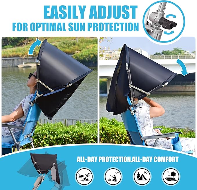 Universal Chair Umbrella Canopy UPF 50+ Chair Sun Shade Attachment with Adjustable Clamp Fits Most Brands’ Beach Camping Lawn Wheelchair Tanning Zero Gravity Lounge Fishing Chairs Patented