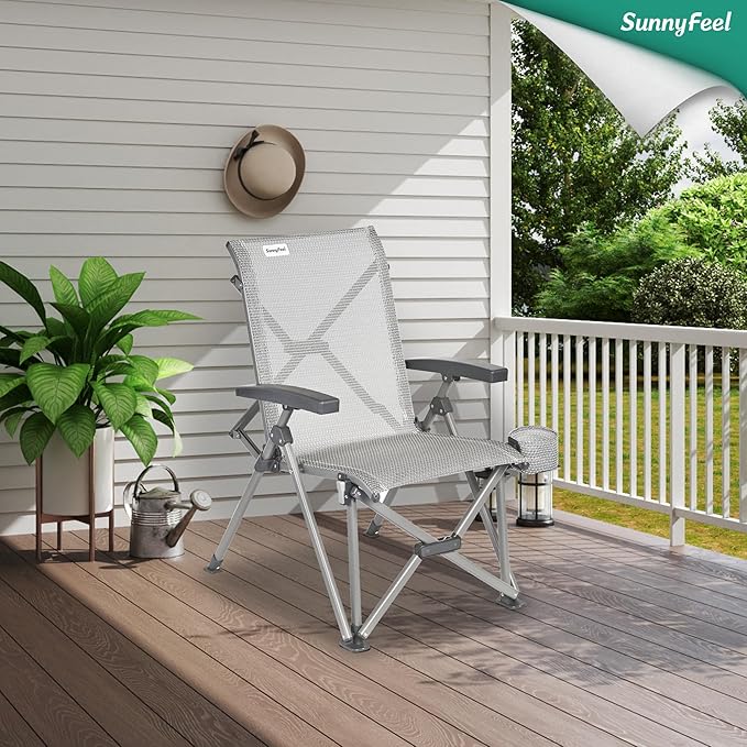 SUNNYFEEL Folding Camping Chair Heavy Duty Ergonomic Chairs Support 500lbs with Adjustable Breathable High Back Support and Cup Holder Aluminum Frame for Fishing Camp Beach Lawn RV Patio