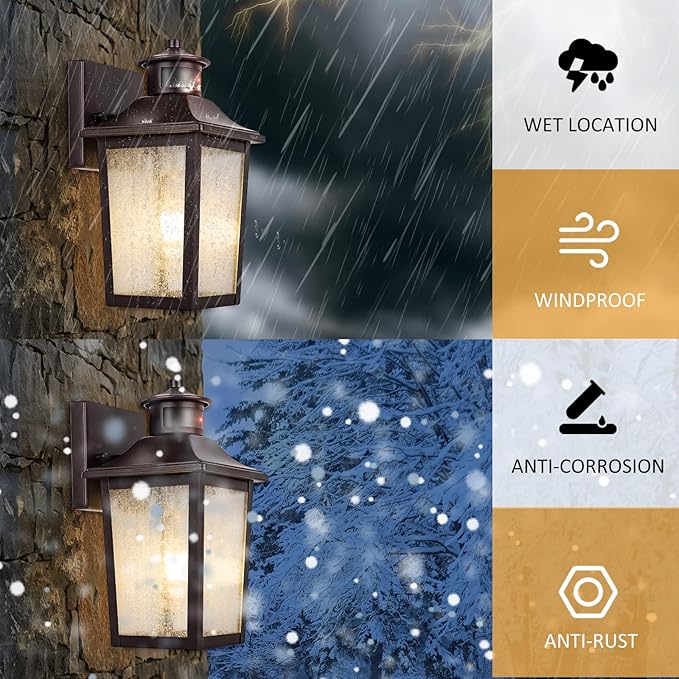 Oil Rubbed Bronze Motion Sensor Outdoor Lights 2 Packs - Waterproof Dusk to Dawn Outdoor Lighting Brown Exterior Garage Light Fixture Porch Light Outside Wall Mount for House Front Door Anti-Rust