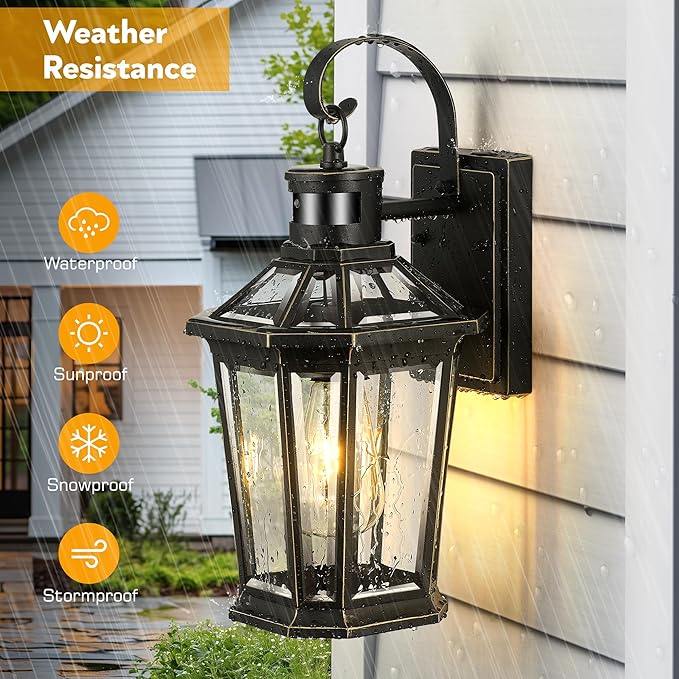 VIANIS Motion Sensor Outdoor Wall Lights Dusk to Dawn Exterior Light Fixture Wall Mount for House Front Porch Light Black Anti-Rust Aluminium Modern Outdoor Wall Sconce Lantern for Garage 2 Pack