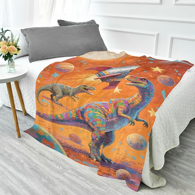 Throw Blanket For Sofa Cartoon Colorful Dinosaur ROCKETS Blankets For Adults 50x70