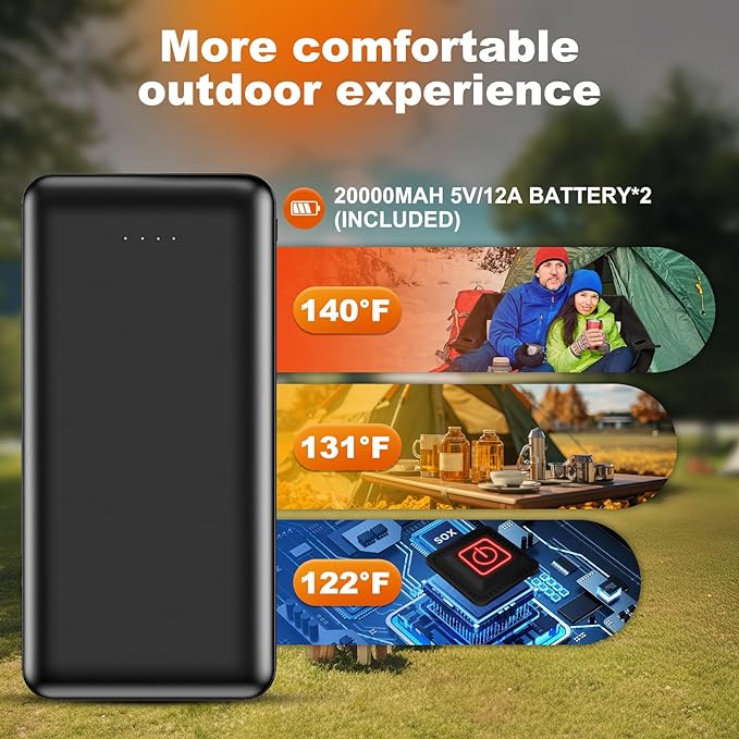 Heated Double Camping Chair with 2 20000mAh Battery Pack 2 Control Switches 2-Person Loveseat 550 lbs for Outdoor Sports Picnics Rugby Match Lawn. Make Your Autumn and Winter Warmer