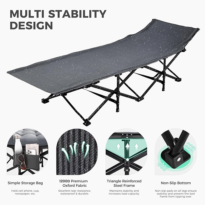 JEAREY 2-Piece Camping Cot for Sleeping 28 Extra Wide Heavy-Duty 1200D Oxford Foliding Cots for Adults Portable with Mattress Carry Bag for Guest Travel Hiking Light Gray