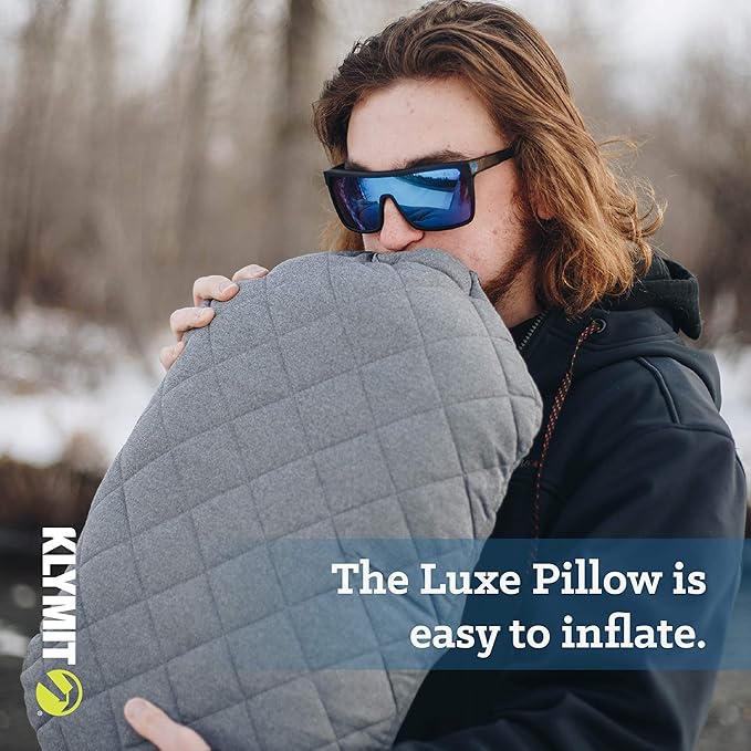 Klymit Luxe Travel Pillow Lightweight Inflatable Hybrid Airplane Backpacking Hammock and Camping Pillow Grey