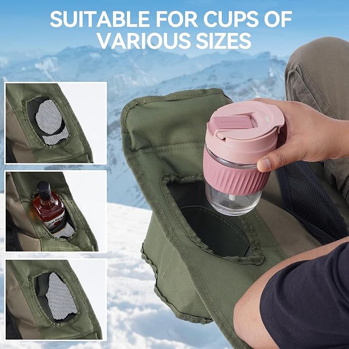 Double Camping Chairs Padded Loveseat Chair for 2 Person - Heavy Duty Oversized Camping Couch for Adults Outdoor Lawn Beach - Portable Folding Sofa with Cup Holders and Carry Bag Green