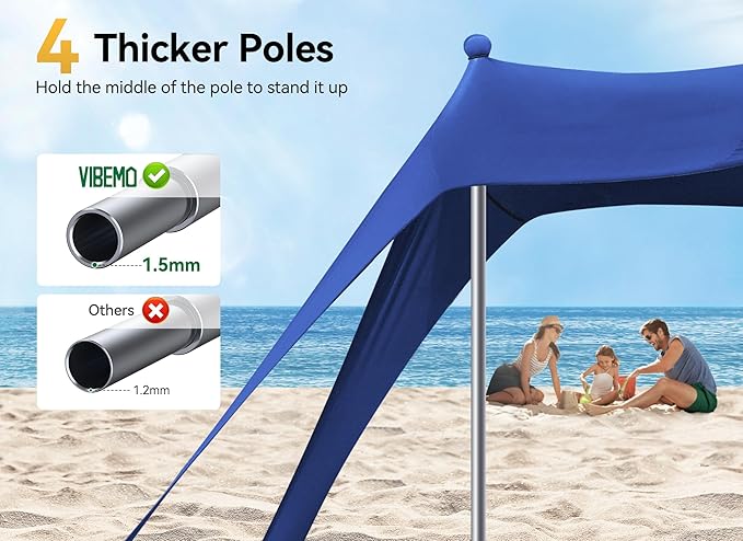 Beach Tent Beach Canopy Sun Shade with UPF50+ UV Protection 10x10ft Includes 8 Sandbags Sand Shovel Ground Pegs &amp 4 Stability Poles Pop Up Sun Shelter for Camping Picnics Backyard Fun