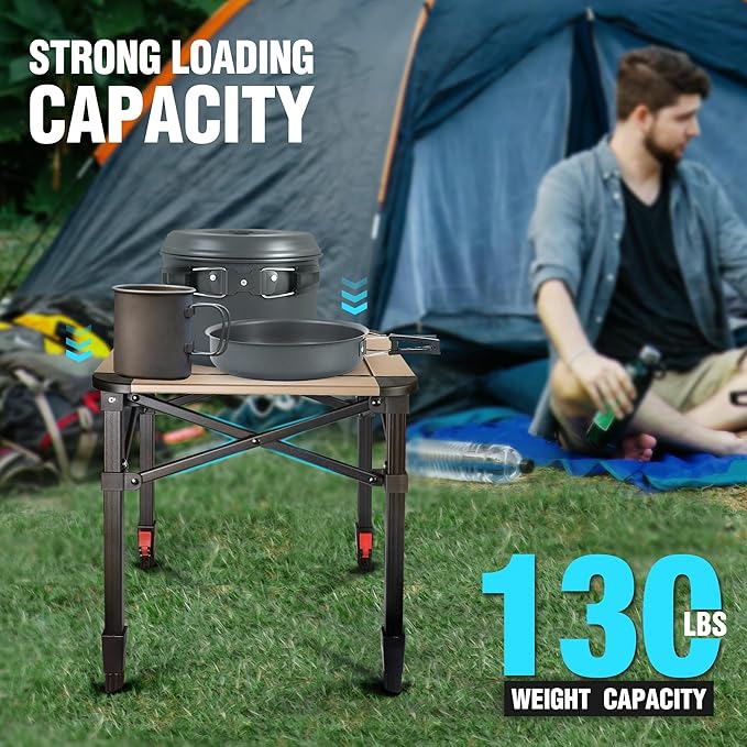 VILLEY Folding Camping Square Table with Carry Bag Lightweight Aluminum Adjustable Square Table for Outdoor Camping Picnic Backyards BBQ (S)