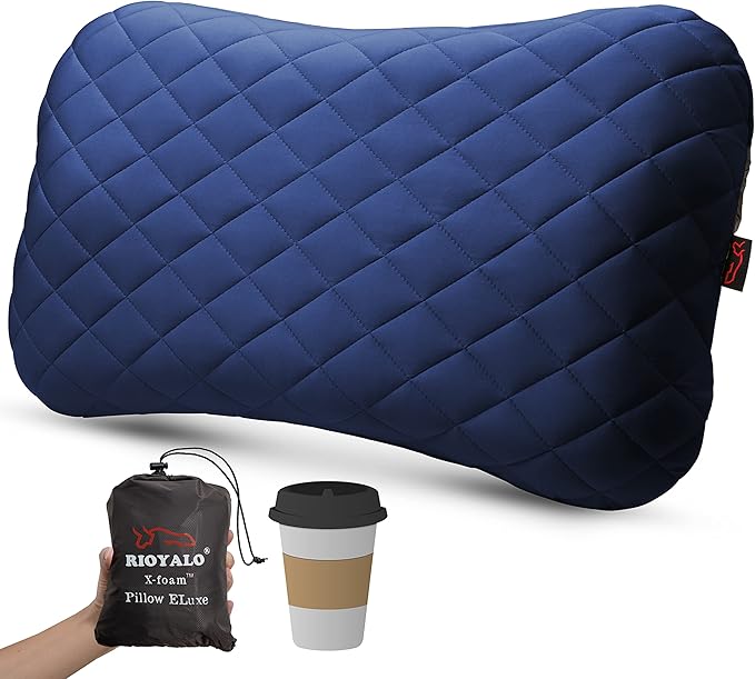XL Inflatable Camping Pillow ELuxe w. Removable Padded Cover | X-Foam Comfortable Washable Ultralight Portable Neck Lumbar Support | Backpacking Hiking Travel Air | X-Large (Ocean Blue)