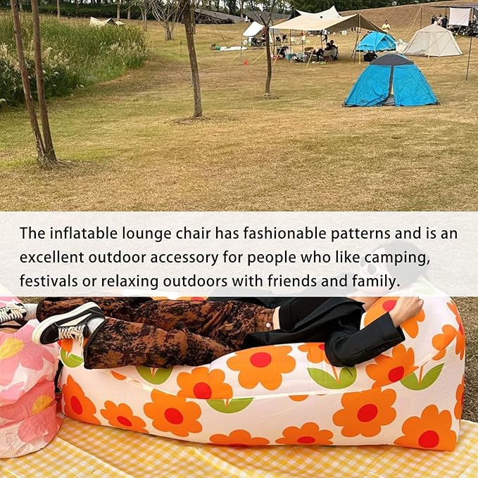 Inflatable Couch for CampingInflatable Lounger Air Sofa ChairPortable Festival Couch for Outdoor Beach Hiking Picnics Music Festivals (Yellow -Black)