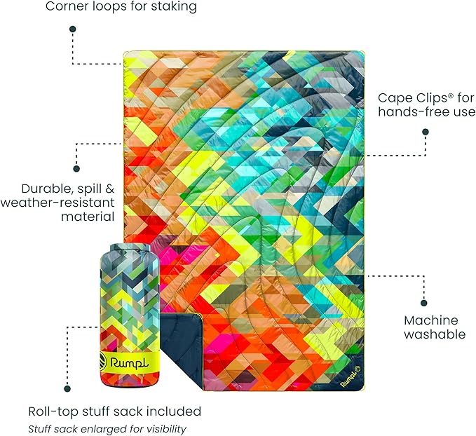 Rumpl Original Puffy Blanket - Warm Water-Resistant Camping Blanket with 100% Recycled Synthetic Insulation 52x75 Original Puffy V2 Geo Fresh