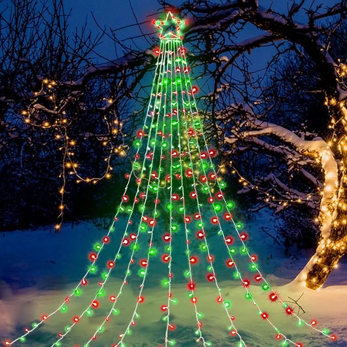 PUHONG Christmas Decoration Outdoor Star String Lights320 LED Christmas Lights[8 Modes &amp Waterproof] Lighted Christmas Star for Halloween Xmas New Year Holiday (IronStar-Red+Green)
