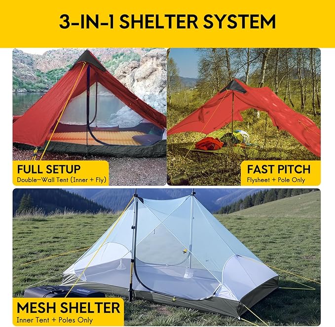 LANSHAN Ultralight Tent 3-Season Backpacking Tent for 1-Person or 2-Person Camping Trekking Kayaking Climbing Hiking