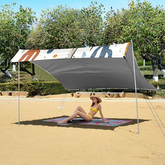 Colorful Cactus Beach Tent Sun Shelter 9.2' x 10.5' Beach Canopy with 4 Sandbags 4 Stability Poles Sand Shovels - Tent Canopy for Beach Camping Fishing Picnics