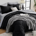 HEVUMYI Oversized Queen Comforter Set - 7-Piece All Season Bed in a Bag Oversized Queen Ultra Soft Bedding Set with Comforter Flat Sheet Fitted Sheet Pillowcases Pillow Shams Black &amp Light G