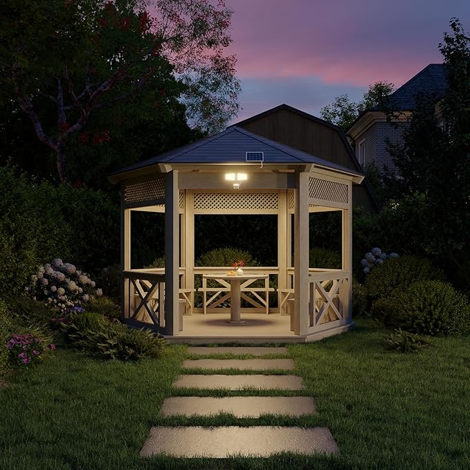 HALO Next Gen Solar-Powered LED Security Floodlight 3 Head w/Motion Sensing Dusk to Dawn Adjustable Brightness - White