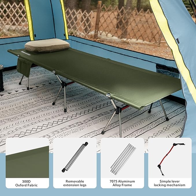 Naturehike ArmyWild Folding Camping Cot Height Adjustable Ultralight Backpacking Cot Portable Camping Bed for Camping Hiking Travel Home