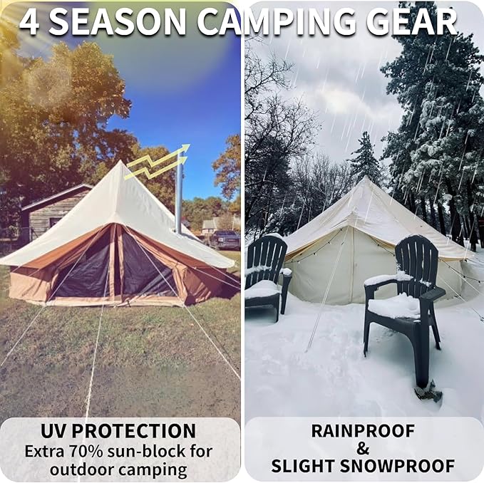 DANCHEL OUTDOOR Waterproof Rain Fly for Bell Tent 4 Season Yurt Tent Rain Cover Protector Tarp with/No Stove Jack Glamping Gears PU5000mm Lightweight 300D Oxford Polyester Beige(13ft/16.4ft/20ft)
