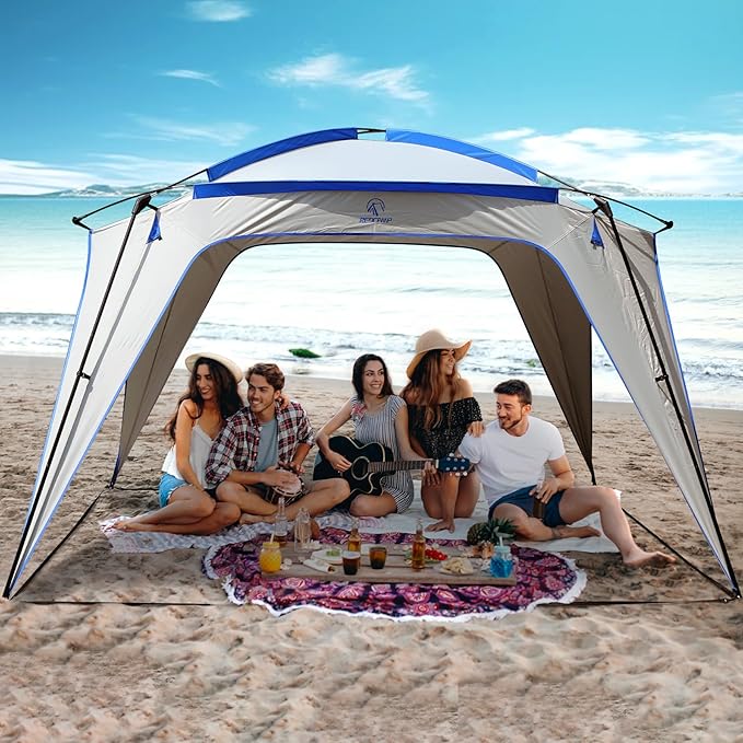REDCAMP 6-8 Person Beach Canopy Tent with Side Wall 10ft Cabana Beach Tent with Ground Pegs and Carry Bag Sun Shelter Rainproof Waterproof for Camping Backyard Fishing Parties Picnics